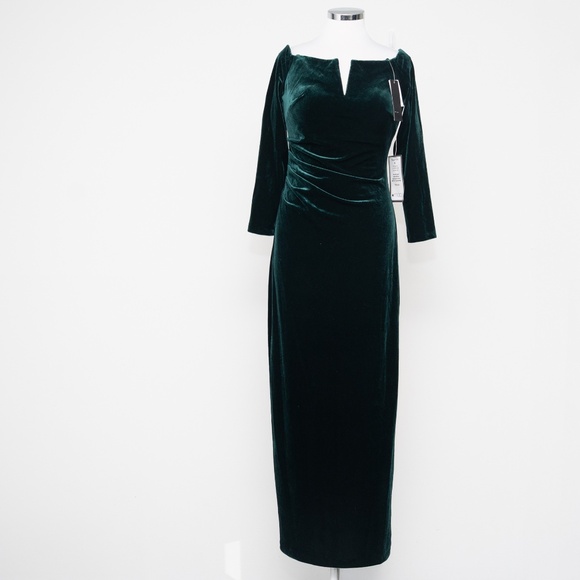 Xscape - Velvet Off The Shoulder Split Neck Long Sleeve Pleated Front Gathered B - Picture 2 of 13